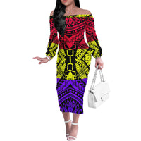 Factory Price Personality Red-black Party Off Shoulder Dress Custom Polynesian Tribal Tattoo Pattern Large Size 4XL Sexy Dress