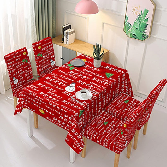 Waterproof Christmas Tablecloth And Chair Cover Elastic Santa Claus Rectangular Dinning Table Cover Cloth for Party Events Decor