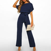 GOOHOJIO Rompers Women Jumpsuit Short Sleeve Playsuit Clubwear Straight Leg Jumpsuit Women's With Belt Bodysuit Rompers