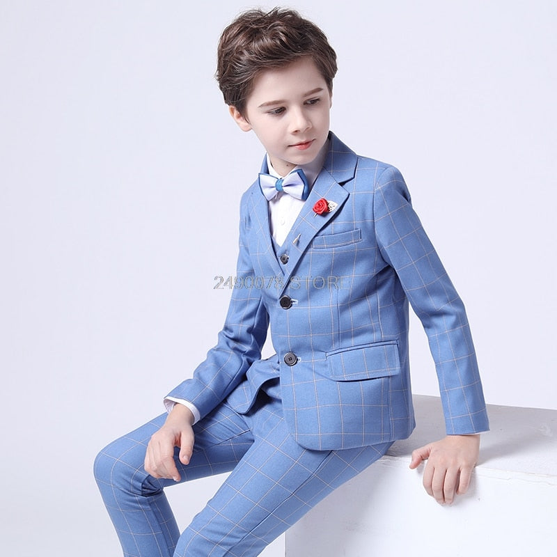 Brand Flowers Boys Formal Suit Wedding campus student Tuxedo Dress Gentleman Kids Jacket Vest Pants 3Pcs ceremony Costume