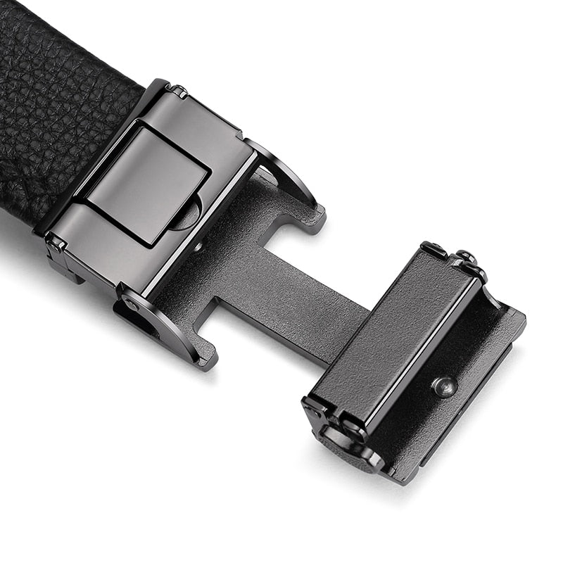 Luxury Automatic Buckle Genune Leather Strap Black Belt