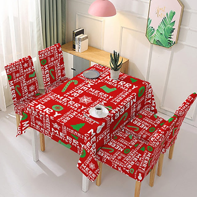 Waterproof Christmas Tablecloth And Chair Cover Elastic Santa Claus Rectangular Dinning Table Cover Cloth for Party Events Decor