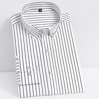 Men's Classic Non-iron Stretch Striped Basic Dress Shirt Single Patch Pocket