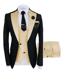 Fashion 3 Pieces Men Suit Formal Business Suits Champagne Beige Tuxedos for Wedding Groom Blazer+Pants+Vest