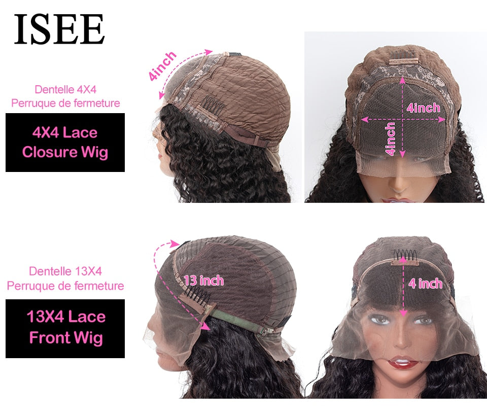 ISEE HAIR Curly Lace Front Wigs For Women Kinky Curly Lace Frontal Wig 4X4 Lace Closure Bob Wig Brazilian Curly Human Hair Wigs