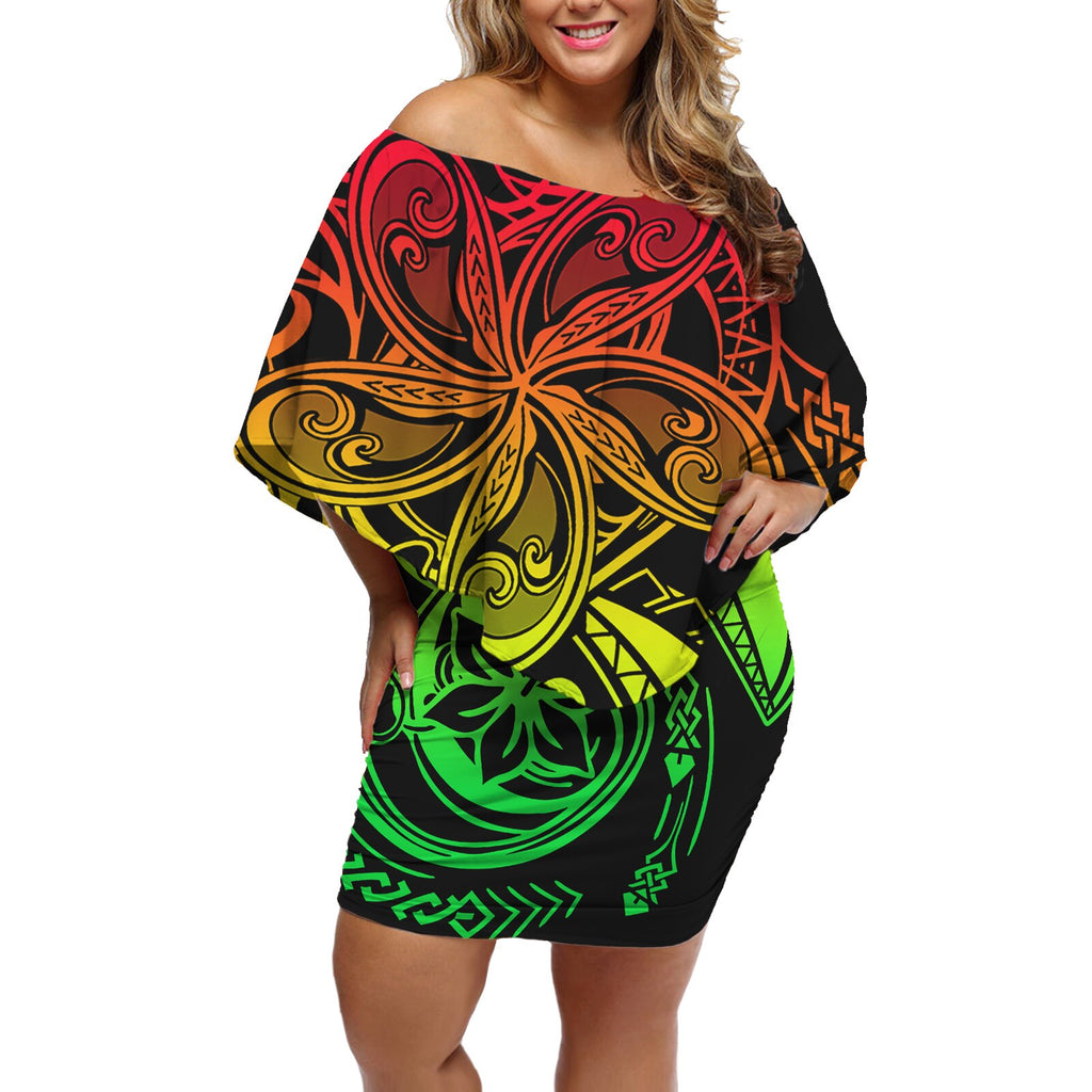 New Design Ladies Polynesian Tribal Print Maxi Off Shoulder Dress Beach Summer Elegant Women Mini Cape Dresses