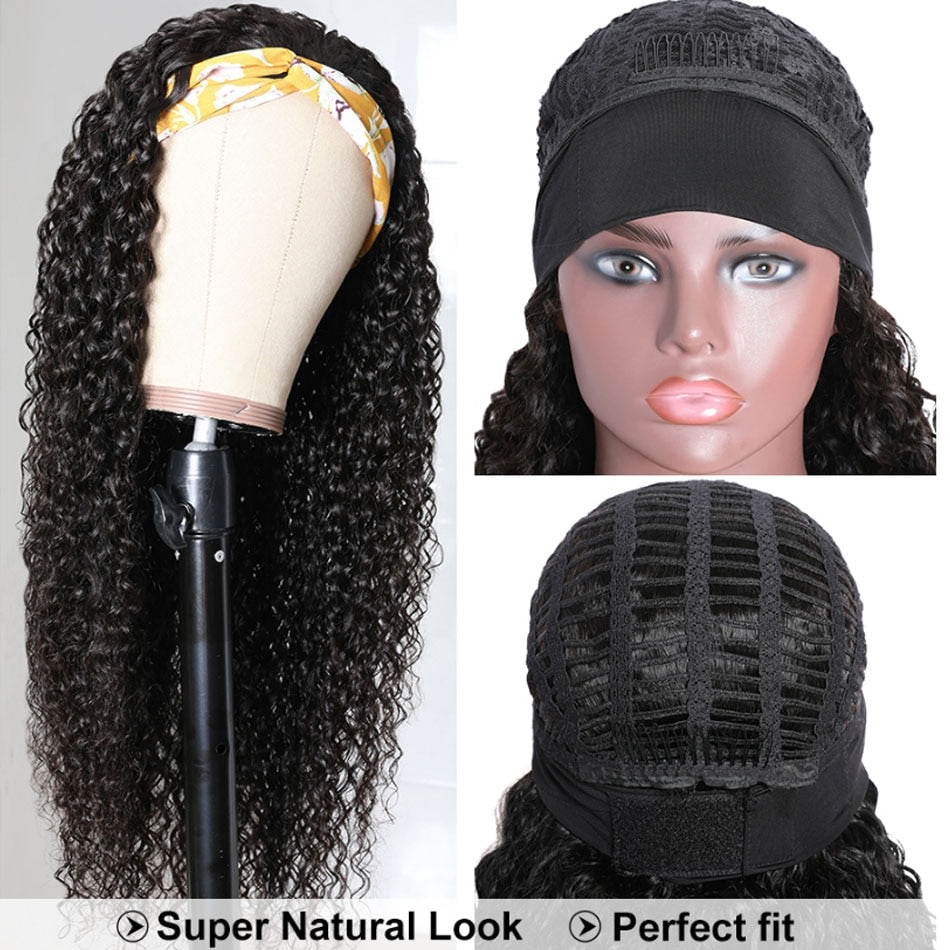 Kinky Curly Headband Wig Cheap Human Hair Easy Perfect fit Half Wig Brazilian Virgin Human Hair Wigs With Scarf Natural Looking