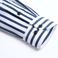 Men's Classic Non-iron Stretch Striped Basic Dress Shirt Single Patch Pocket