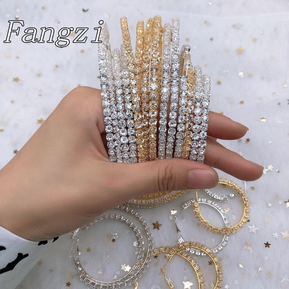 Sexy Rhinestone Large Round Earrings suitable for women's fashion shiny crystal earrings girl party earrings jewelry accessories