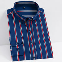 Men's Classic Non-iron Stretch Striped Basic Dress Shirt Single Patch Pocket