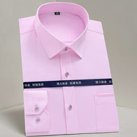 Men's Classic Non-iron Stretch Striped Basic Dress Shirt Single Patch Pocket