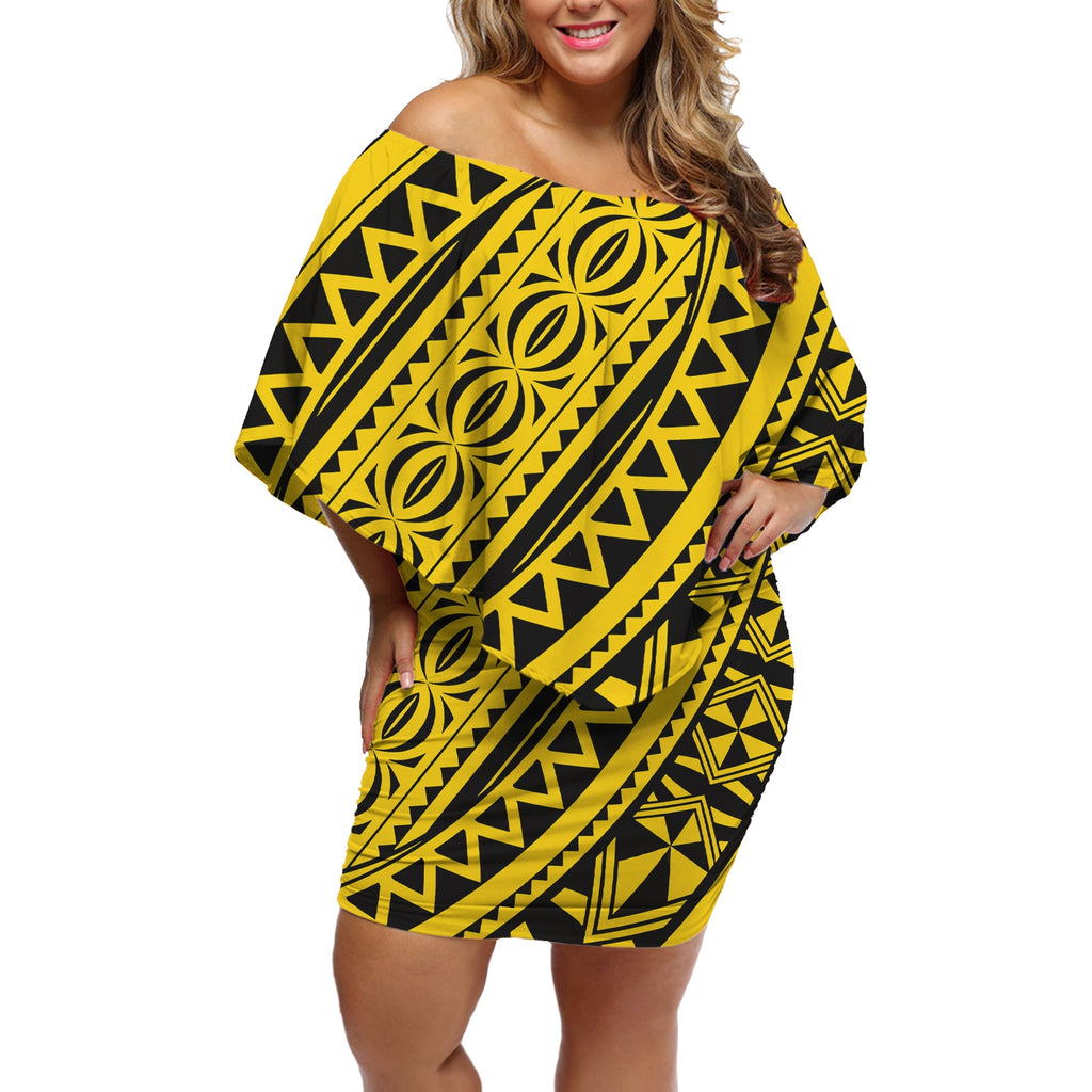 New Design Ladies Polynesian Tribal Print Maxi Off Shoulder Dress Beach Summer Elegant Women Mini Cape Dresses