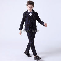 Brand Flowers Boys Formal Suit Wedding campus student Tuxedo Dress Gentleman Kids Jacket Vest Pants 3Pcs ceremony Costume