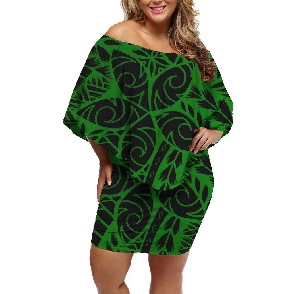 New Design Ladies Polynesian Tribal Print Maxi Off Shoulder Dress Beach Summer Elegant Women Mini Cape Dresses