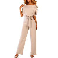 GOOHOJIO Rompers Women Jumpsuit Short Sleeve Playsuit Clubwear Straight Leg Jumpsuit Women's With Belt Bodysuit Rompers