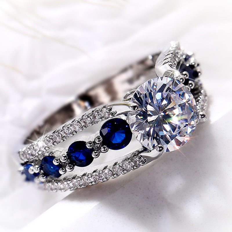 Huitan Special-interest Wedding Rings Women Blue/White