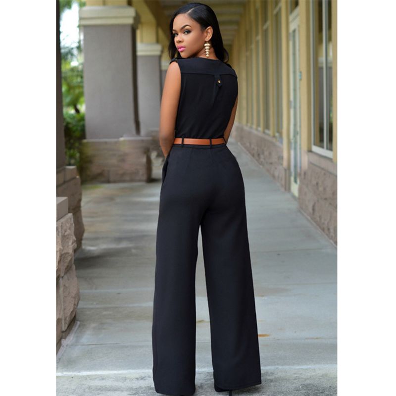 Women sashes high waist v-neck loose wide leg pants summer jumpsuit Casual Rompers overalls for female women jumpsuits women