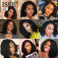 ISEE HAIR Curly Lace Front Wigs For Women Kinky Curly Lace Frontal Wig 4X4 Lace Closure Bob Wig Brazilian Curly Human Hair Wigs