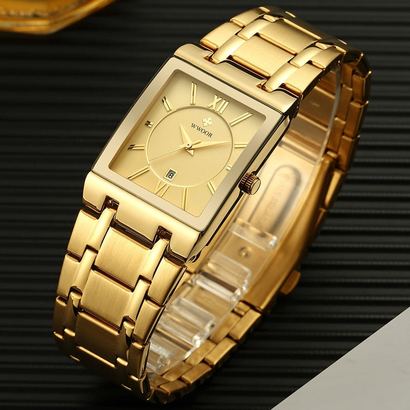 Relogio Masculino Gold Watch Men Square