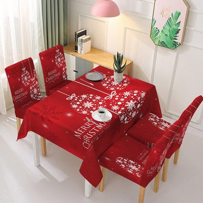 Waterproof Christmas Tablecloth And Chair Cover Elastic Santa Claus Rectangular Dinning Table Cover Cloth for Party Events Decor