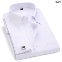 Men's Dress Shirts French Cuff Slim Fit Blue White Long Sleeved  Shirt