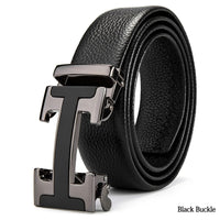 Luxury Automatic Buckle Genune Leather Strap Black Belt