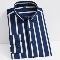 Men's Classic Non-iron Stretch Striped Basic Dress Shirt Single Patch Pocket