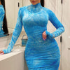 Tie Dye Dress 2021 Women Bodycon Long Sleeve Zipper Dress