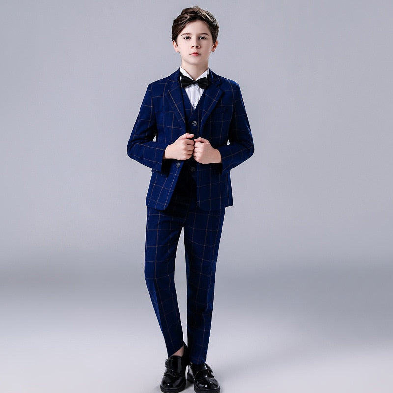 Brand Flowers Boys Formal Suit Wedding campus student Tuxedo Dress Gentleman Kids Jacket Vest Pants 3Pcs ceremony Costume