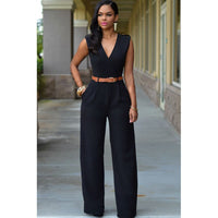 Women sashes high waist v-neck loose wide leg pants summer jumpsuit Casual Rompers overalls for female women jumpsuits women