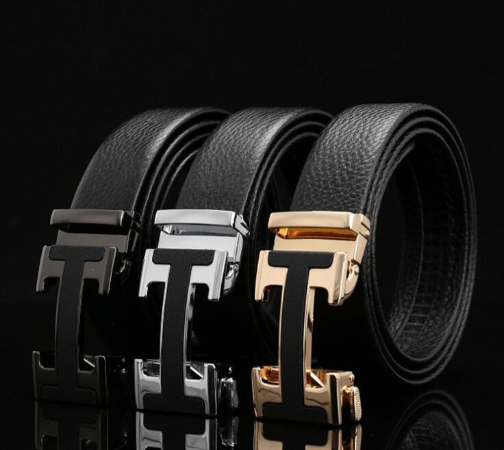 Luxury Automatic Buckle Genune Leather Strap Black Belt