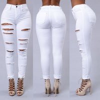 Women Pencil Stretch Casual Slim Denim Hole Skinny Jeans High Waist  Pants  Jeans Trousers