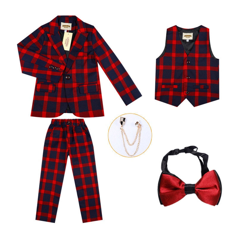 Brand Flowers Boys Formal Suit Wedding campus student Tuxedo Dress Gentleman Kids Jacket Vest Pants 3Pcs ceremony Costume