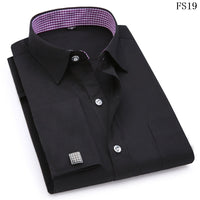 Men's Dress Shirts French Cuff Slim Fit Blue White Long Sleeved  Shirt