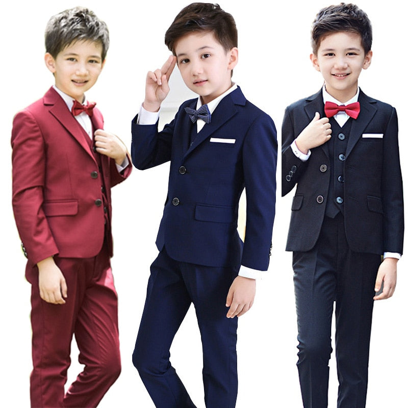 Brand Kids Wedding Party Suits Flowers Boys Formal Suit Gentleman Blazer ceremony Costume 5PCS Garcon School wears L4