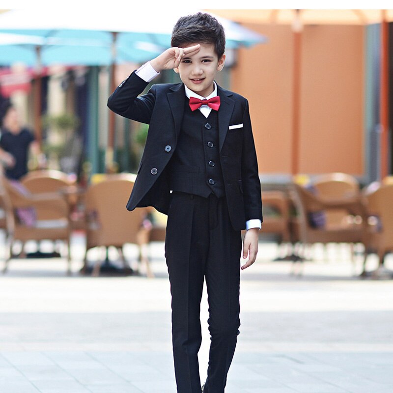 Brand Kids Wedding Party Suits Flowers Boys Formal Suit Gentleman Blazer ceremony Costume 5PCS Garcon School wears L4