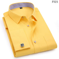 Men's Dress Shirts French Cuff Slim Fit Blue White Long Sleeved  Shirt