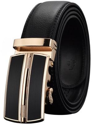 Luxury Automatic Buckle Genuine Leather Strap Black Brown Belt