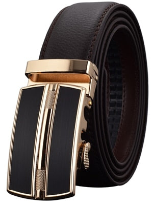 Luxury Automatic Buckle Genuine Leather Strap Black Brown Belt