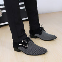 Mens Leather Concise Shoes Men's Business Dress Pointy Plaid Shoes