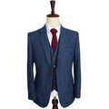Wool Blue Herringbone Retro gentleman style custom made (Jacket+Pants+Vest)