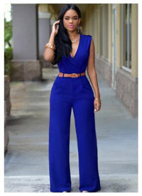 Women sashes high waist v-neck loose wide leg pants summer jumpsuit Casual Rompers overalls for female women jumpsuits women