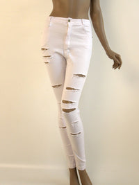 Women Pencil Stretch Casual Slim Denim Hole Skinny Jeans High Waist  Pants  Jeans Trousers