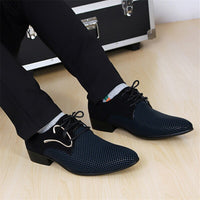 Mens Leather Concise Shoes Men's Business Dress Pointy Plaid Shoes