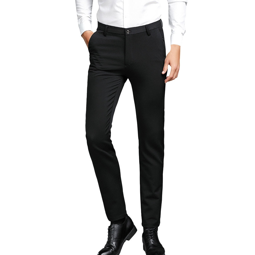 Men's New Fashion Solid Casual Slim Zippered Business Pants