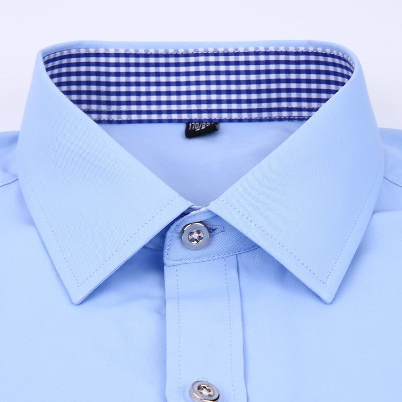 Men's Dress Shirts French Cuff Slim Fit Blue White Long Sleeved  Shirt