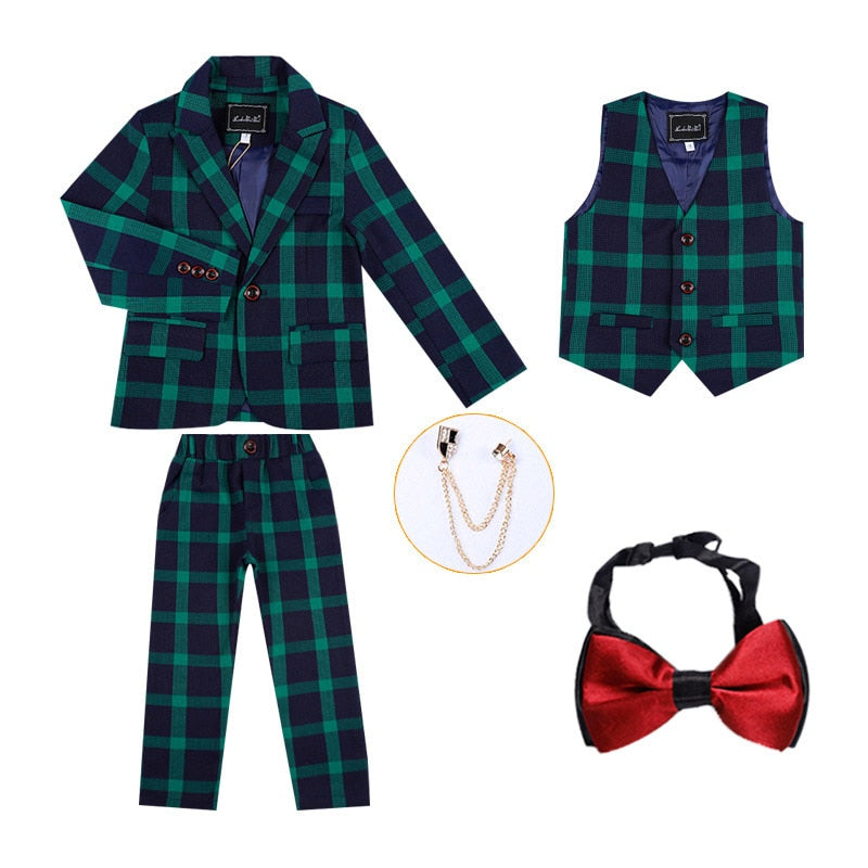 Brand Flowers Boys Formal Suit Wedding campus student Tuxedo Dress Gentleman Kids Jacket Vest Pants 3Pcs ceremony Costume