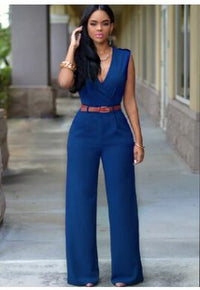 Women sashes high waist v-neck loose wide leg pants summer jumpsuit Casual Rompers overalls for female women jumpsuits women