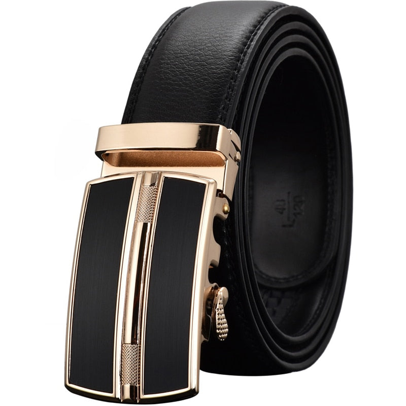 Luxury Automatic Buckle Genuine Leather Strap Black Brown Belt