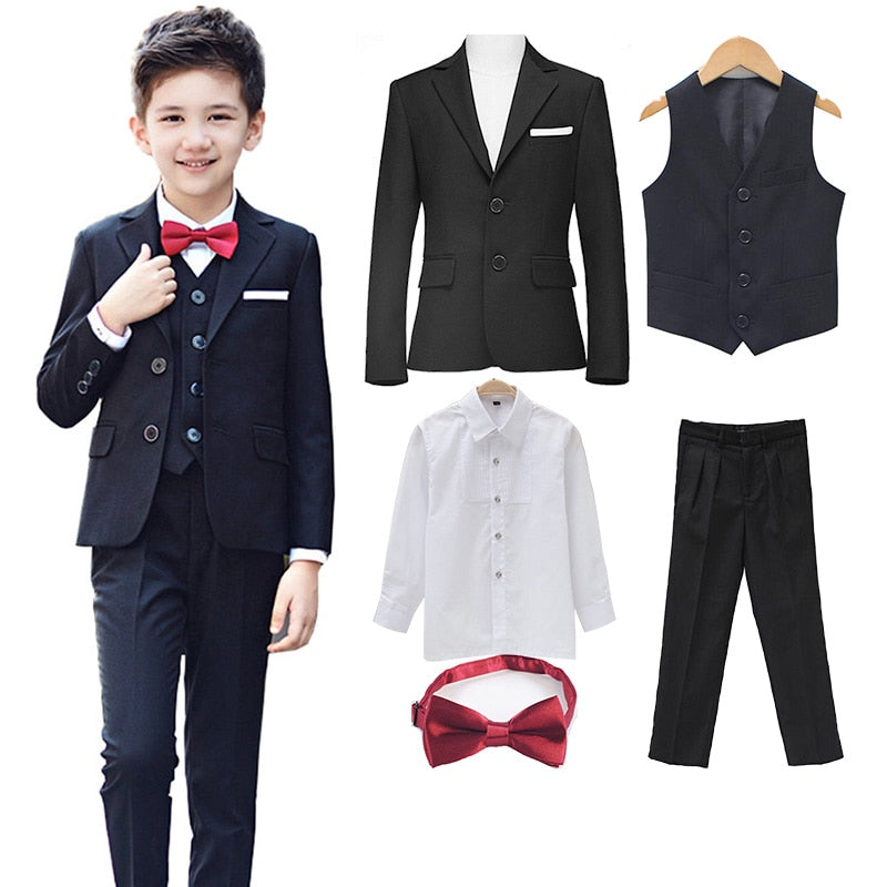 Brand Kids Wedding Party Suits Flowers Boys Formal Suit Gentleman Blazer ceremony Costume 5PCS Garcon School wears L4